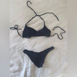 J.Crew Wrap-front halter bikini top (M) & Ruched low-rider bikini bottom (S)